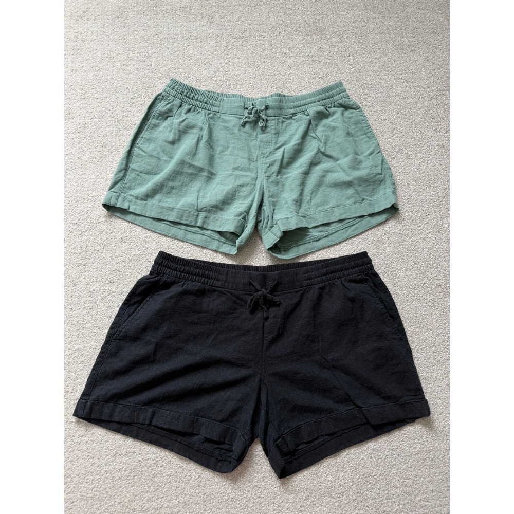 Old Navy Casual Linen Blend Shorts Size L Black Green Bundle of 2 Stretchy Waist